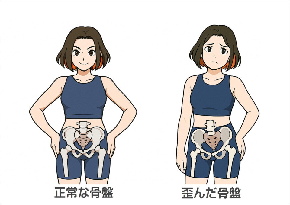 正常な骨盤と歪んだ骨盤の比較イラスト